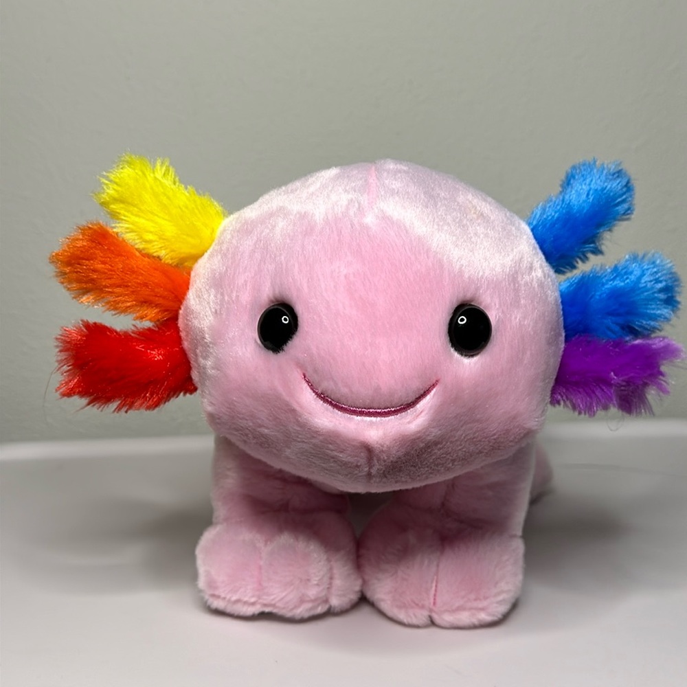 Build a Bear Pride/Rainbow Axolotl, FACTORY ERROR, Double Blue Frill, VERY RARE